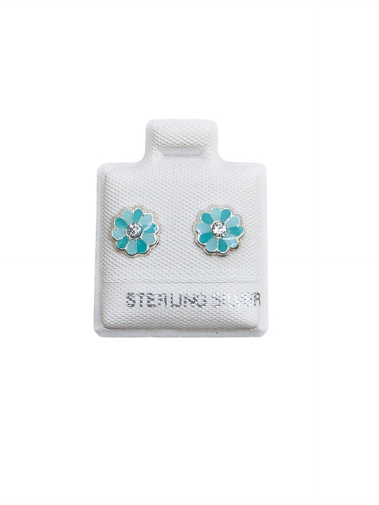 Par Broquel flor verde menta esmalte Plata 925