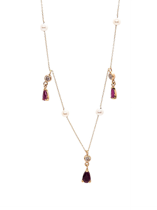 Gargantilla con piedra rubí y perla natural oro 10k