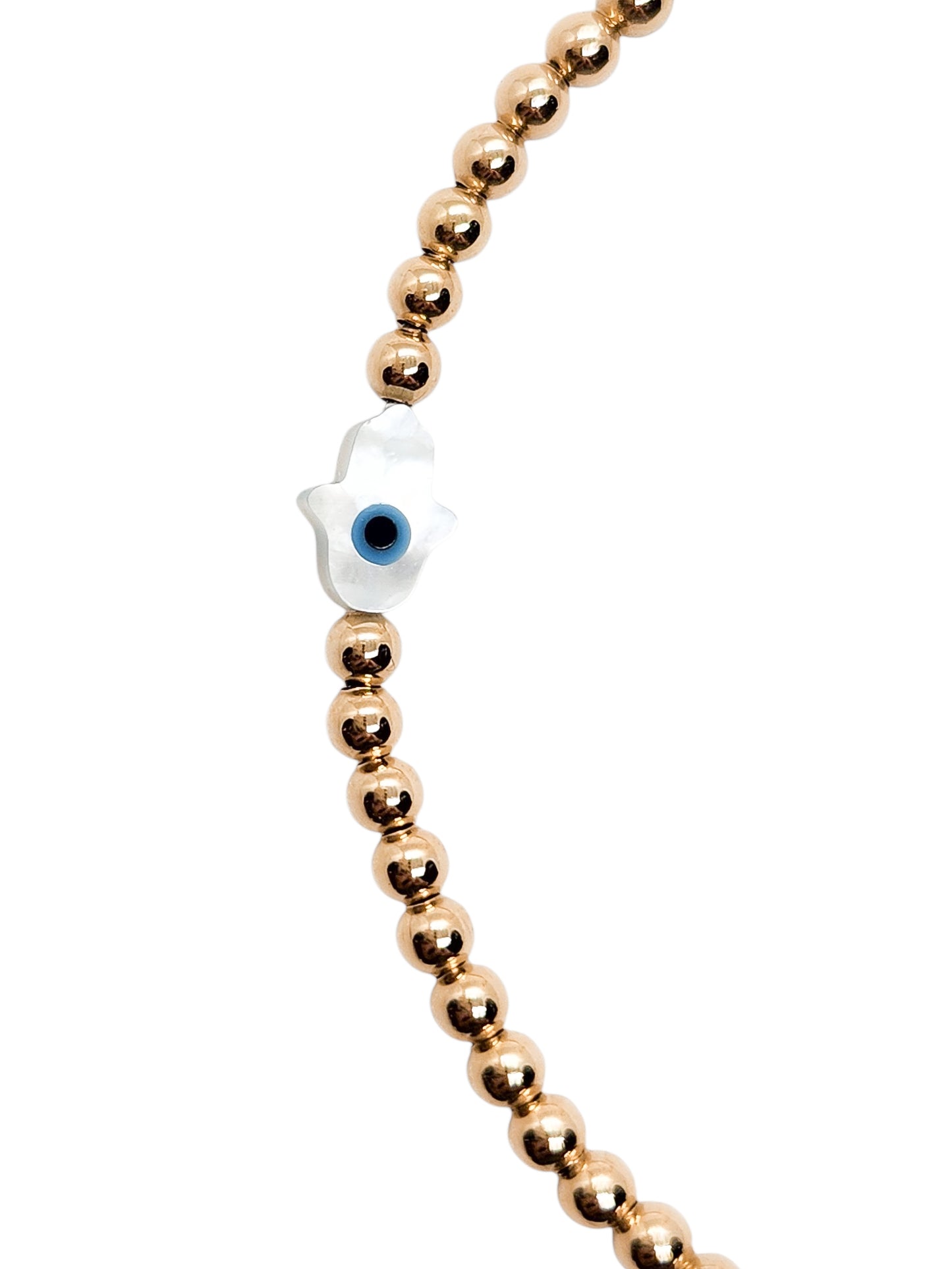 Pulsera ojito turco madre perla mano de Fatima bola BIMETAL 3mm (PLATA Y ORO)