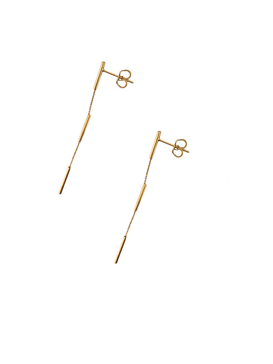 Par o Pieza de arete con cadena triple barra Oro de 10k DORADO