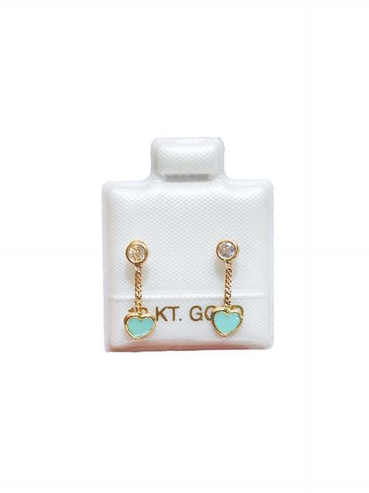Par o Pieza de Broquel colgante esmalte corazón menta Oro de 10k DORADO