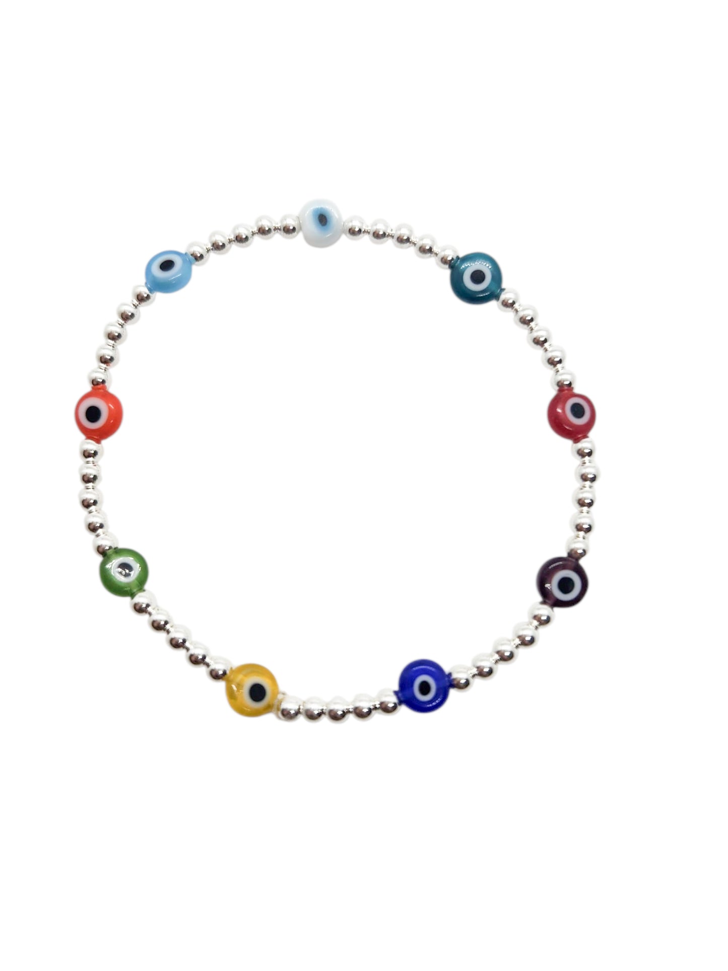 Pulsera ojo turco y bolitas (PLATA 925)