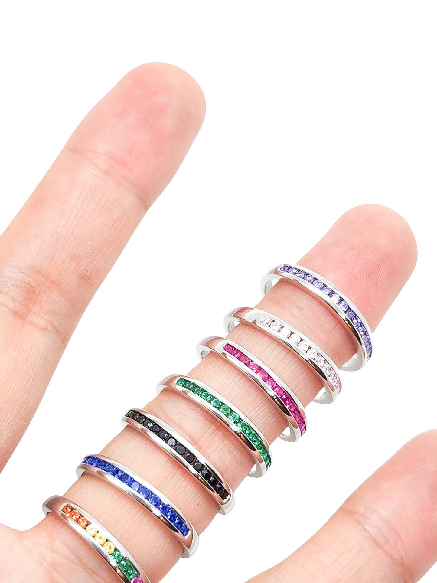 Anillo argolla media churumbela rainbow plata 925 PREMIUM