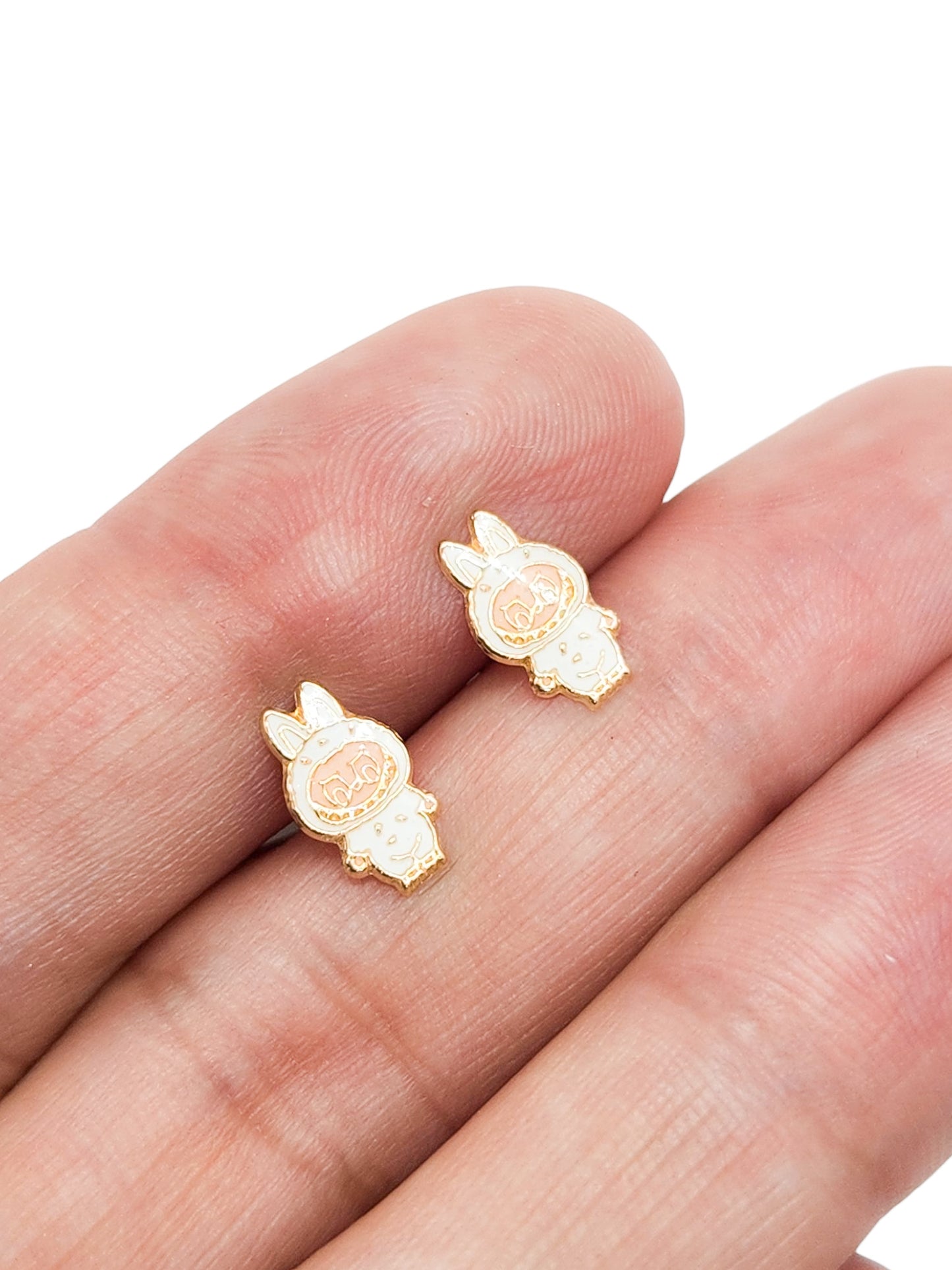 Par o Pieza de Broquel bubu blanco esmalte oro 10k