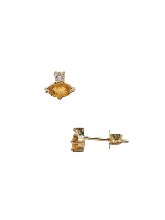 Aretes piedra natural zafiro y diamante natural oro 10k