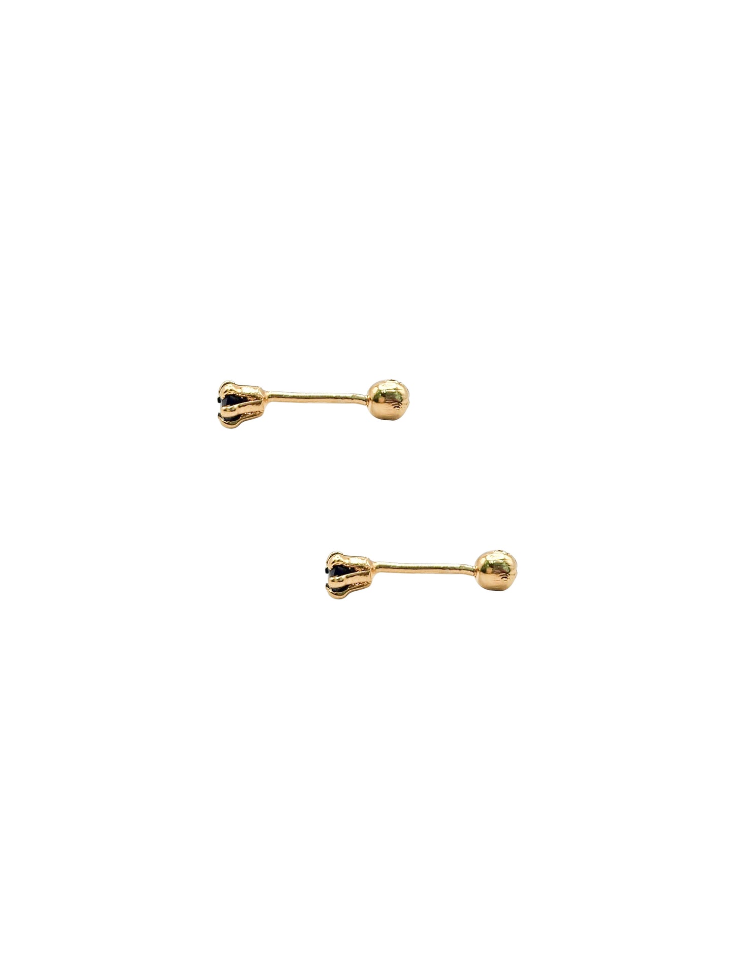 Par de Aretes broquel piedra natural zafiro negro plata 925 con baño de oro