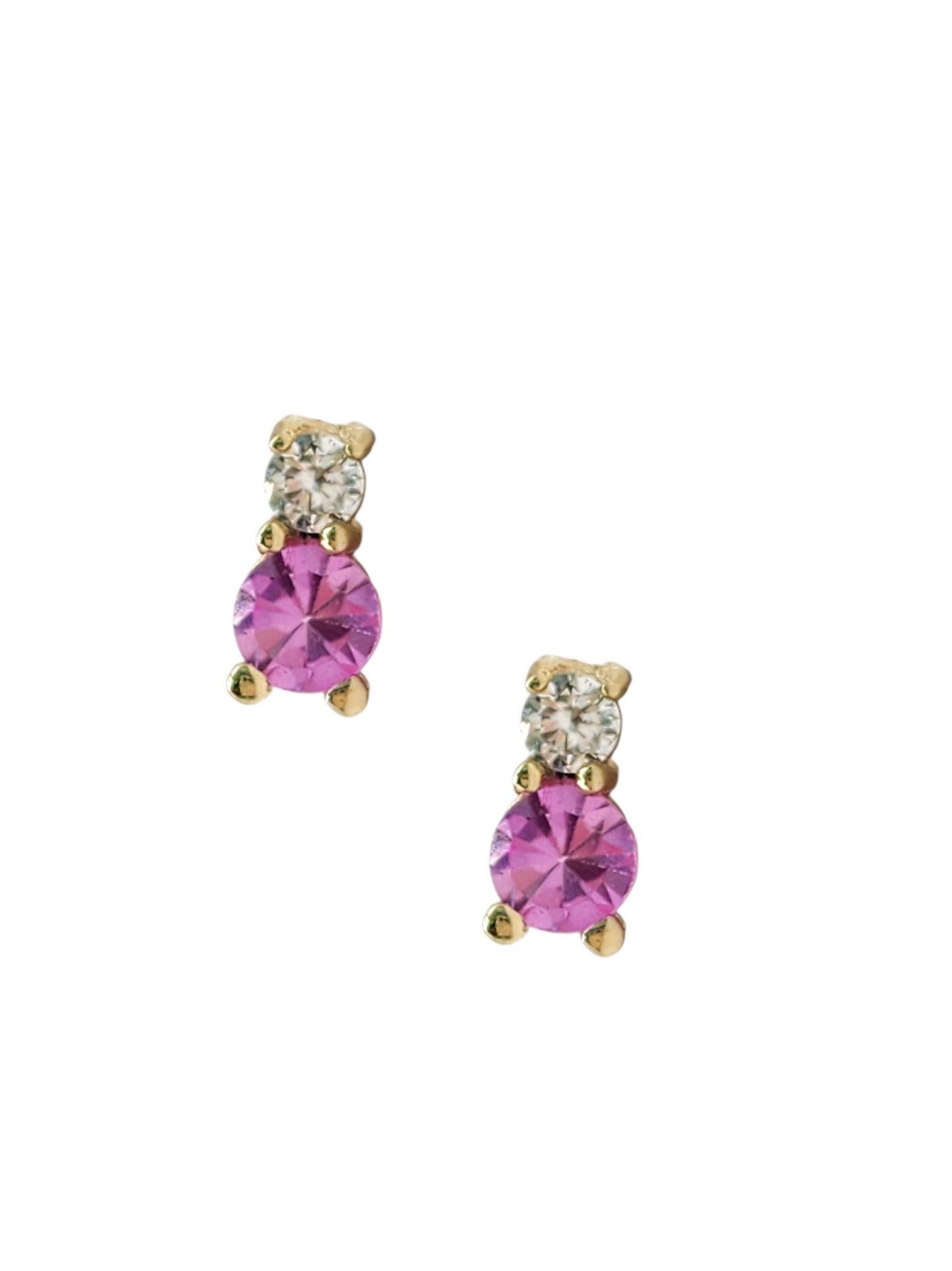 Aretes tu y yo rosa de Francia natural y diamante de laboratorio oro 10k
