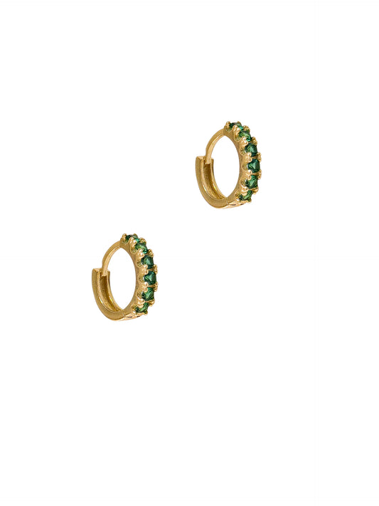Huggies con zirconia verde oro 10k