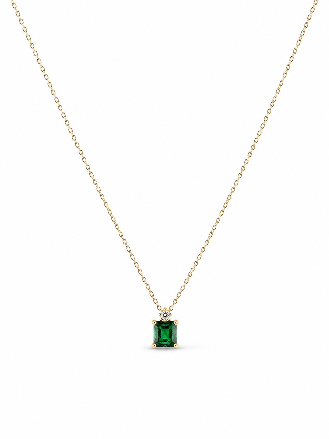 Gargantilla de Esmeralda natural corte princess y diamante oro 10k