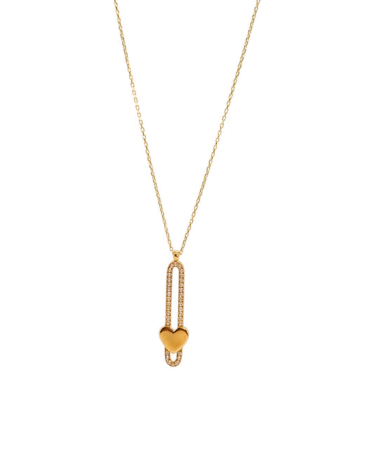Gargantilla clip corazón de zirconias en oro 10k