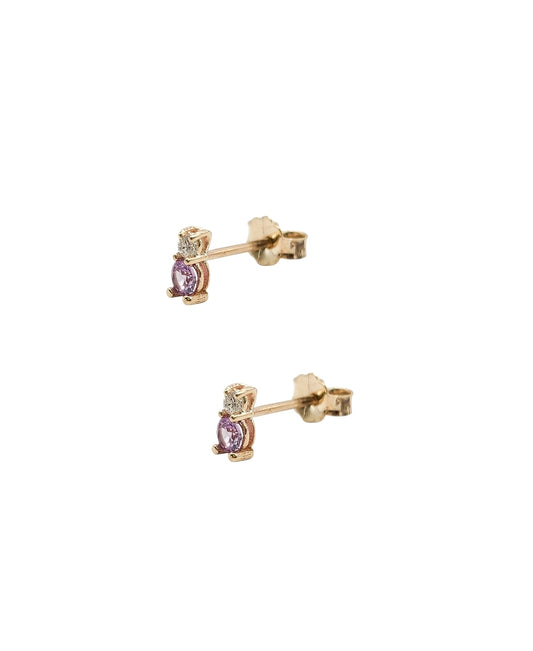 Aretes tu y yo alejandrina natural y diamante de laboratorio oro 10k