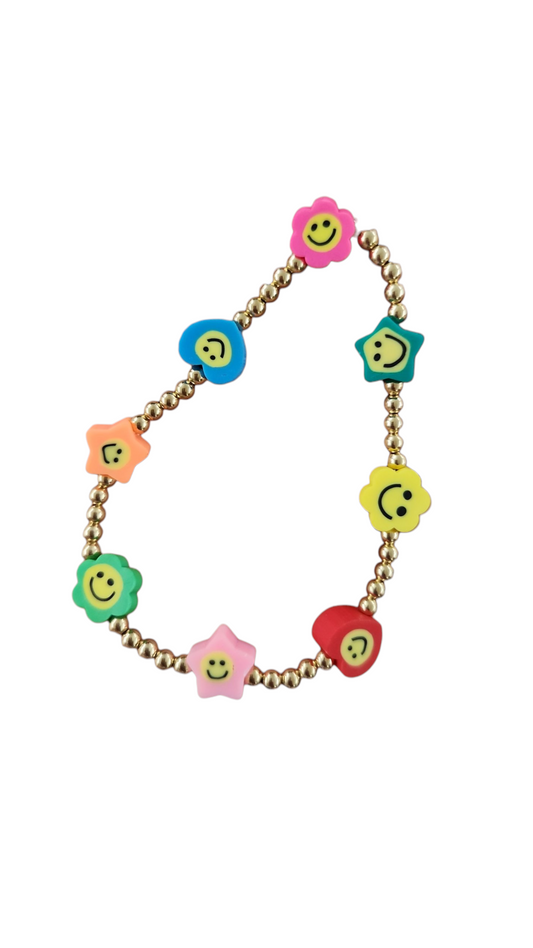 Pulsera happy face y bolitas BIMETAL (PLATA Y ORO)