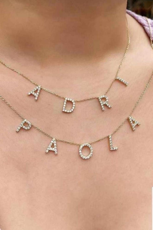 Gargantilla con nombre abecedario personalizado zirconias oro 10k DORADO