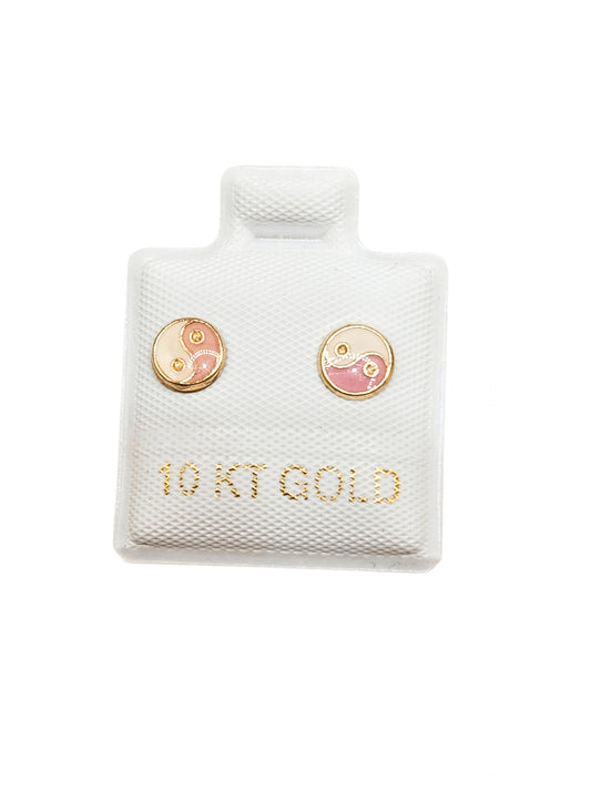 Par de Broquel yin yan rosa esmalte oro de 10k DORADO