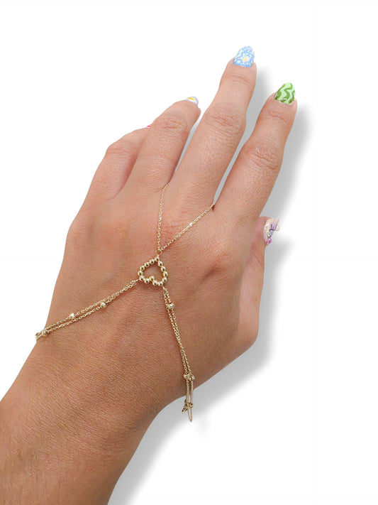 Anillo doble Pulsera corazón oro 10k