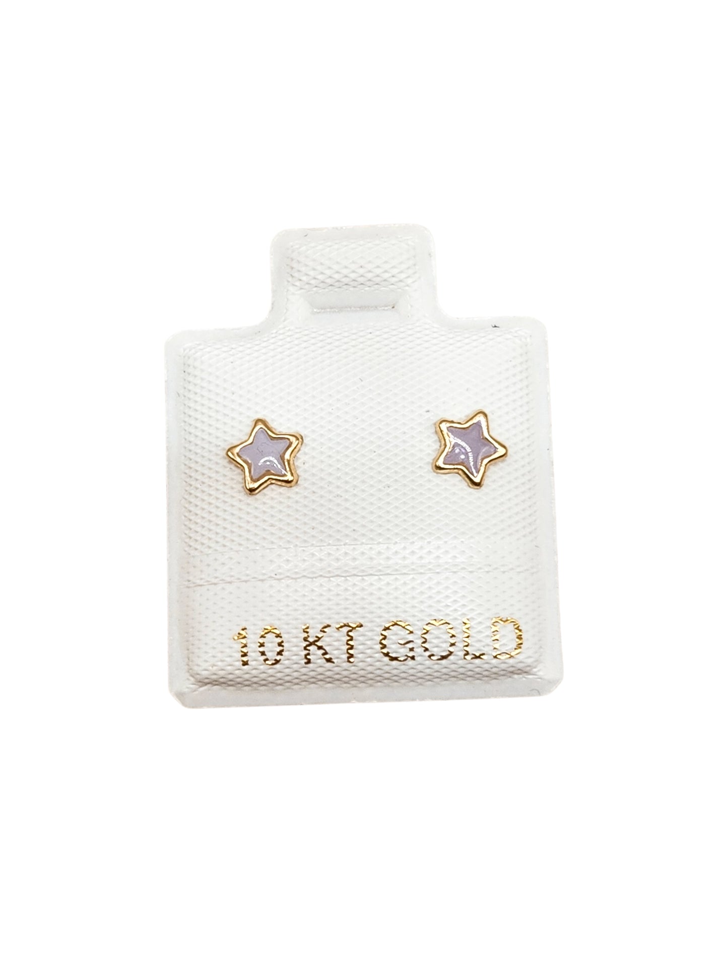 Par de Broquel estrellas esmalte lila oro de 10k DORADO