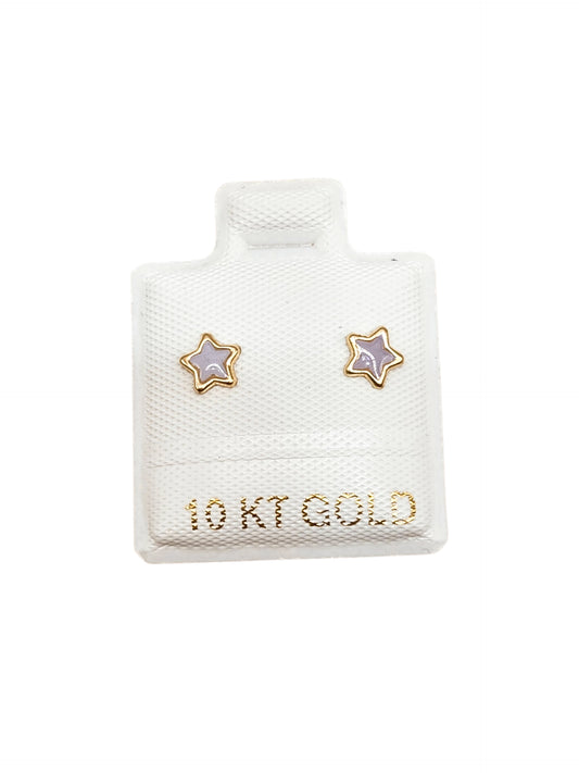 Par de Broquel estrellas esmalte lila oro de 10k DORADO