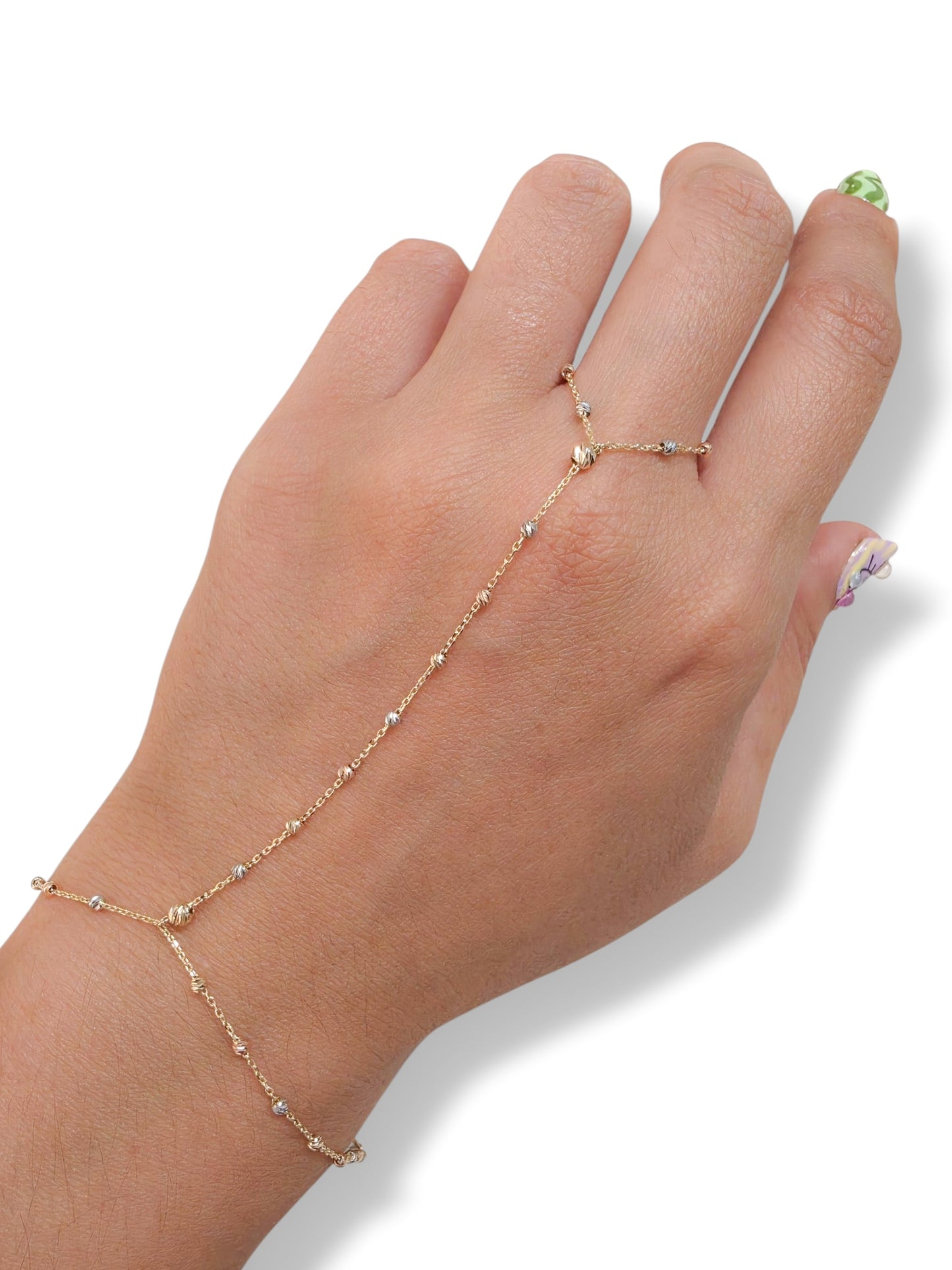 Anillo Pulsera bolitas 3 oros 10k
