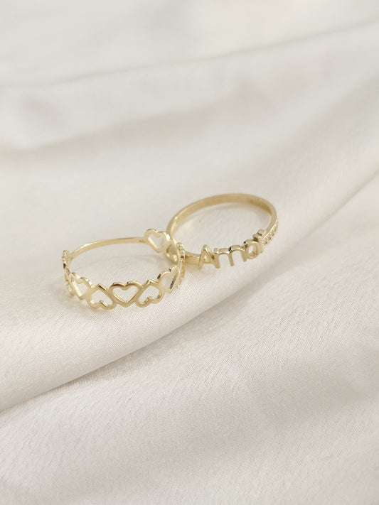 Anillo contorno corazón y amor oro 10k dorado