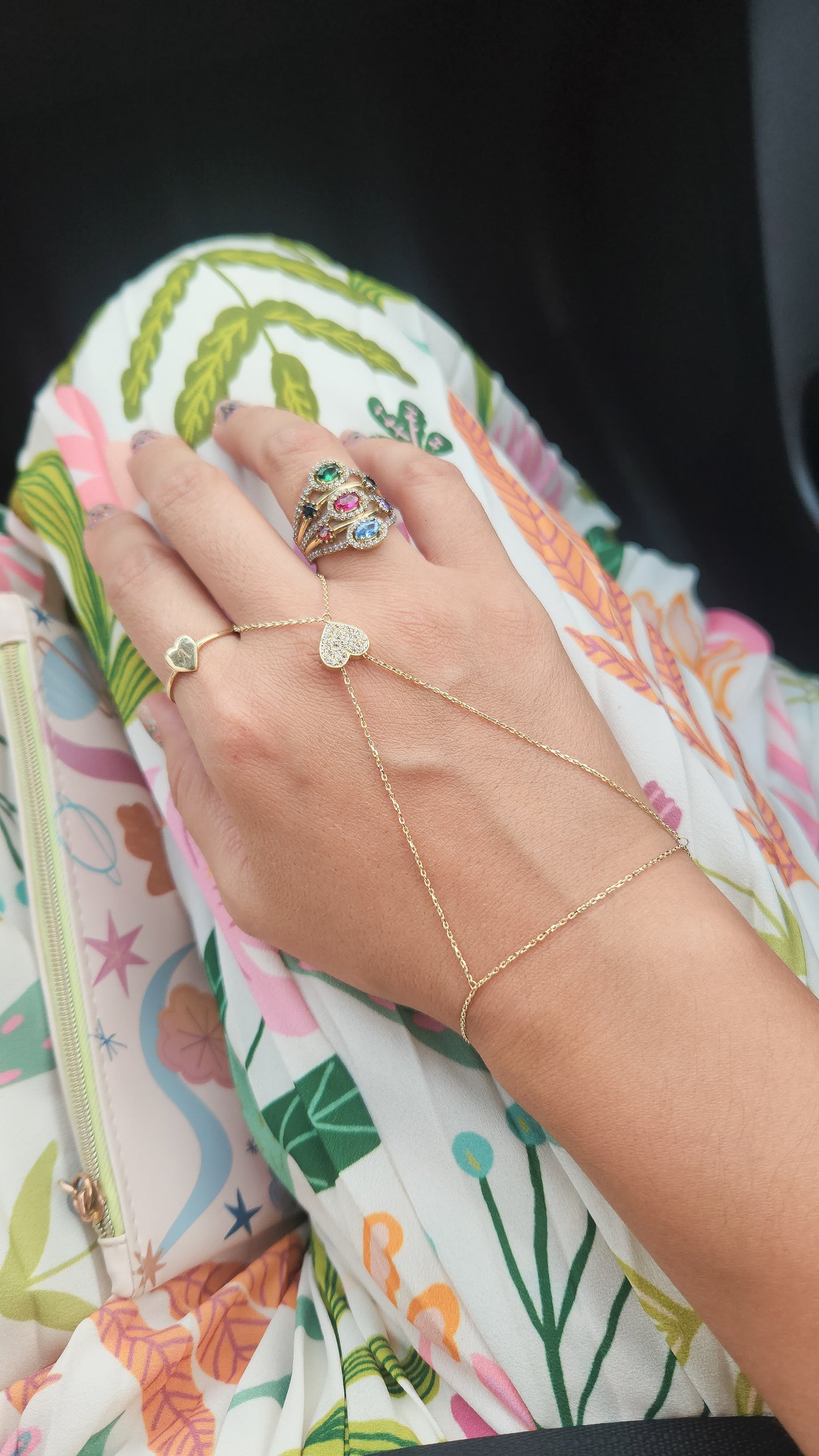Anillo Pulsera corazón ajustable oro 10k