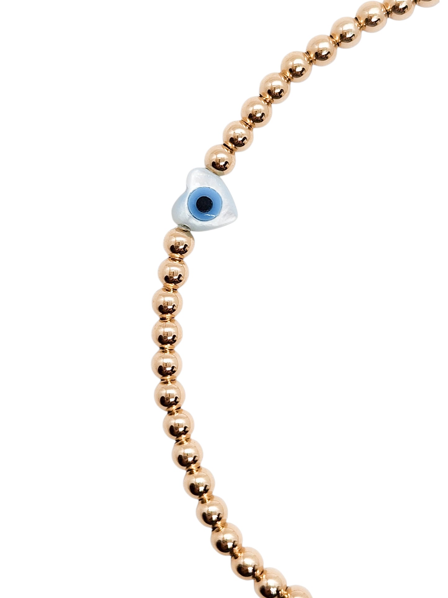 Pulsera ojito turco madre perla corazon bola BIMETAL 3mm (PLATA Y ORO)