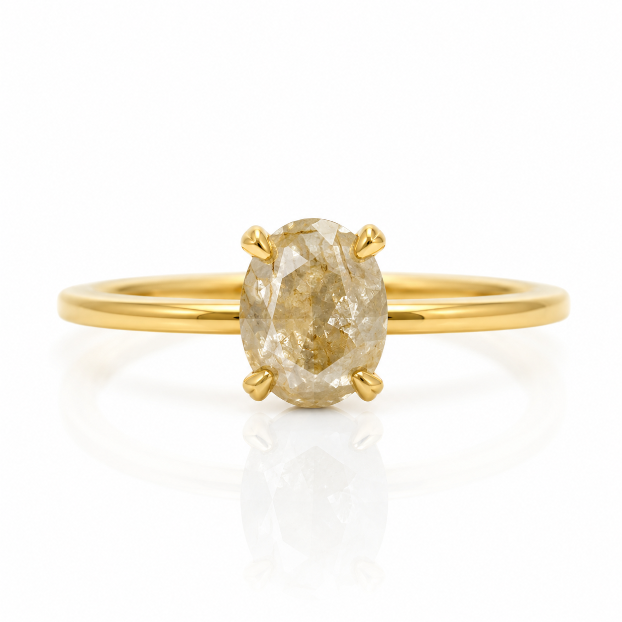 Anillo de diamante natural "Salt and Pepper"solitario oro 10k corte Oval