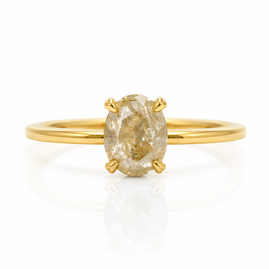 Anillo de diamante natural "Salt and Pepper"solitario oro 10k corte Oval
