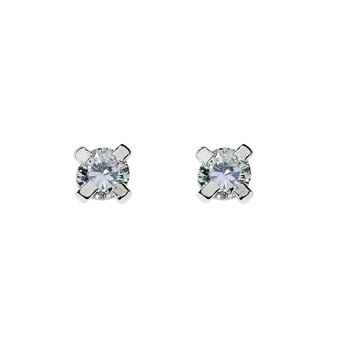 Par de Broquel con diamante natural 18 pts Oro blanco de 14k