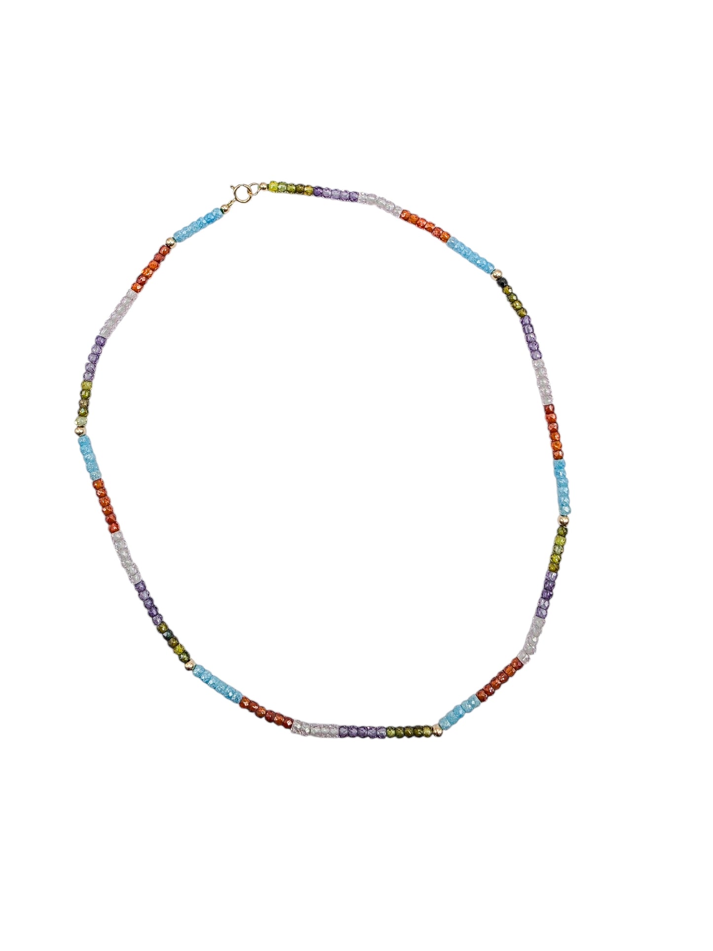 Gargantilla zirconias de colores con bolas y broche de oro 10k
