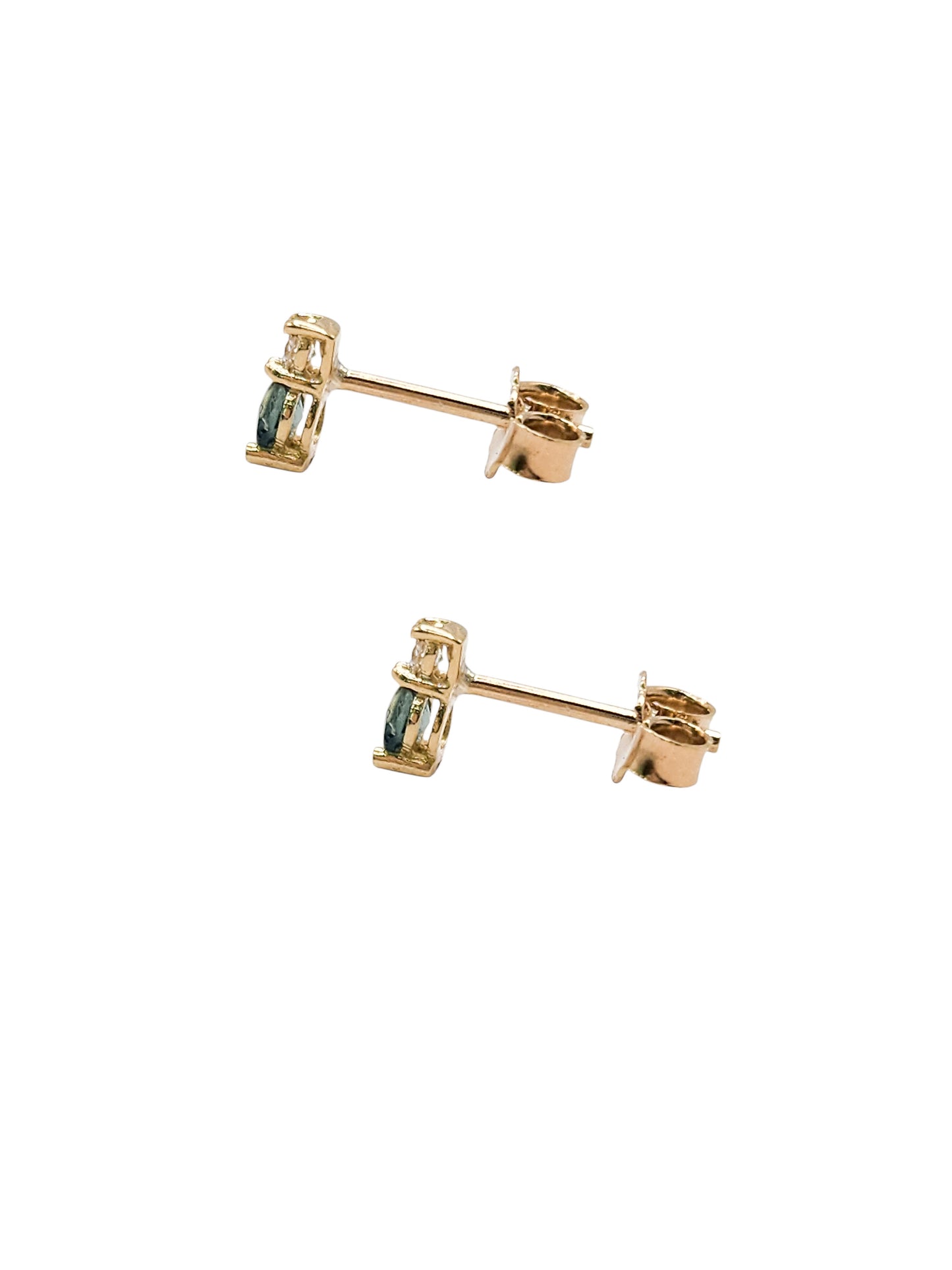 Aretes tu y yo zafiro natural y diamante de laboratorio oro 10k