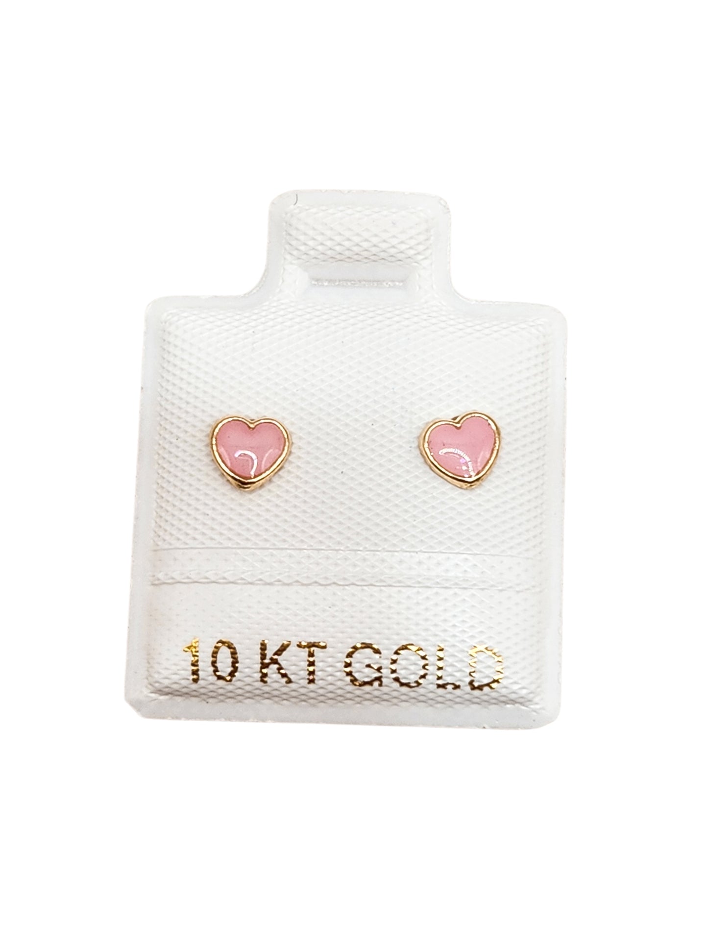 Par de Broquel esmalte corazón rosa oro de 10k DORADO
