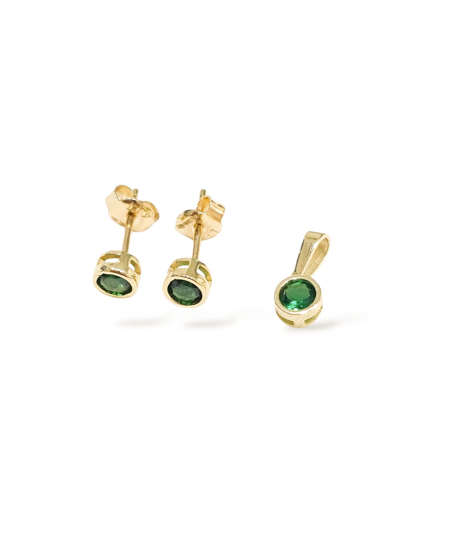 Juego aretes y dije con zirconia verde oro 10k