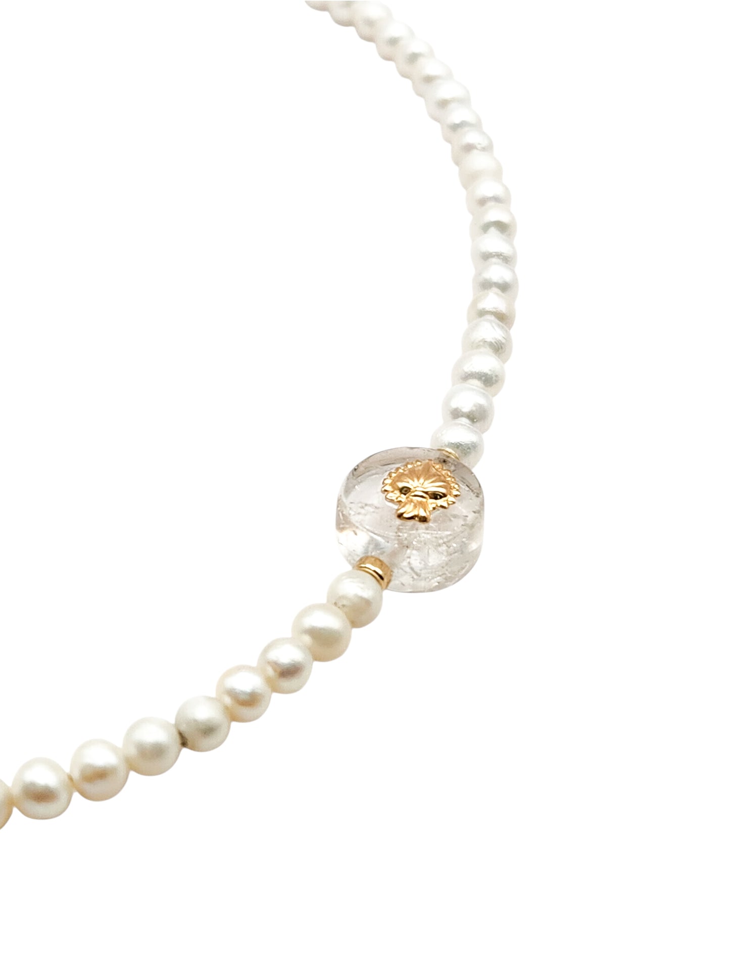 Collar de perlas y bimetal cuarzo corazón