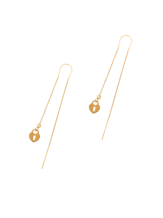 Par de arete colgante corazón liso y candado oro 10k DORADO