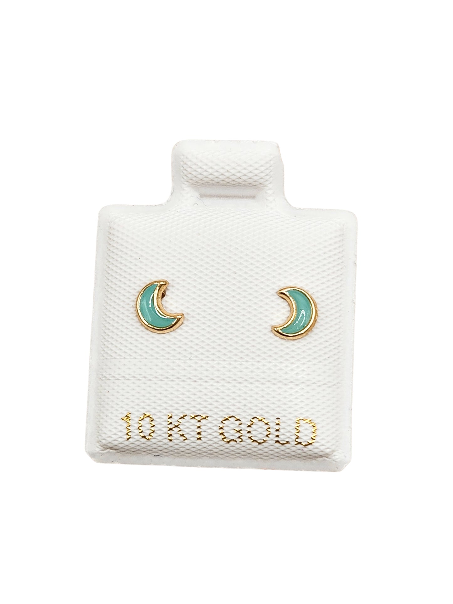 Par de Broquel lunas esmalte verde menta oro de 10k DORADO