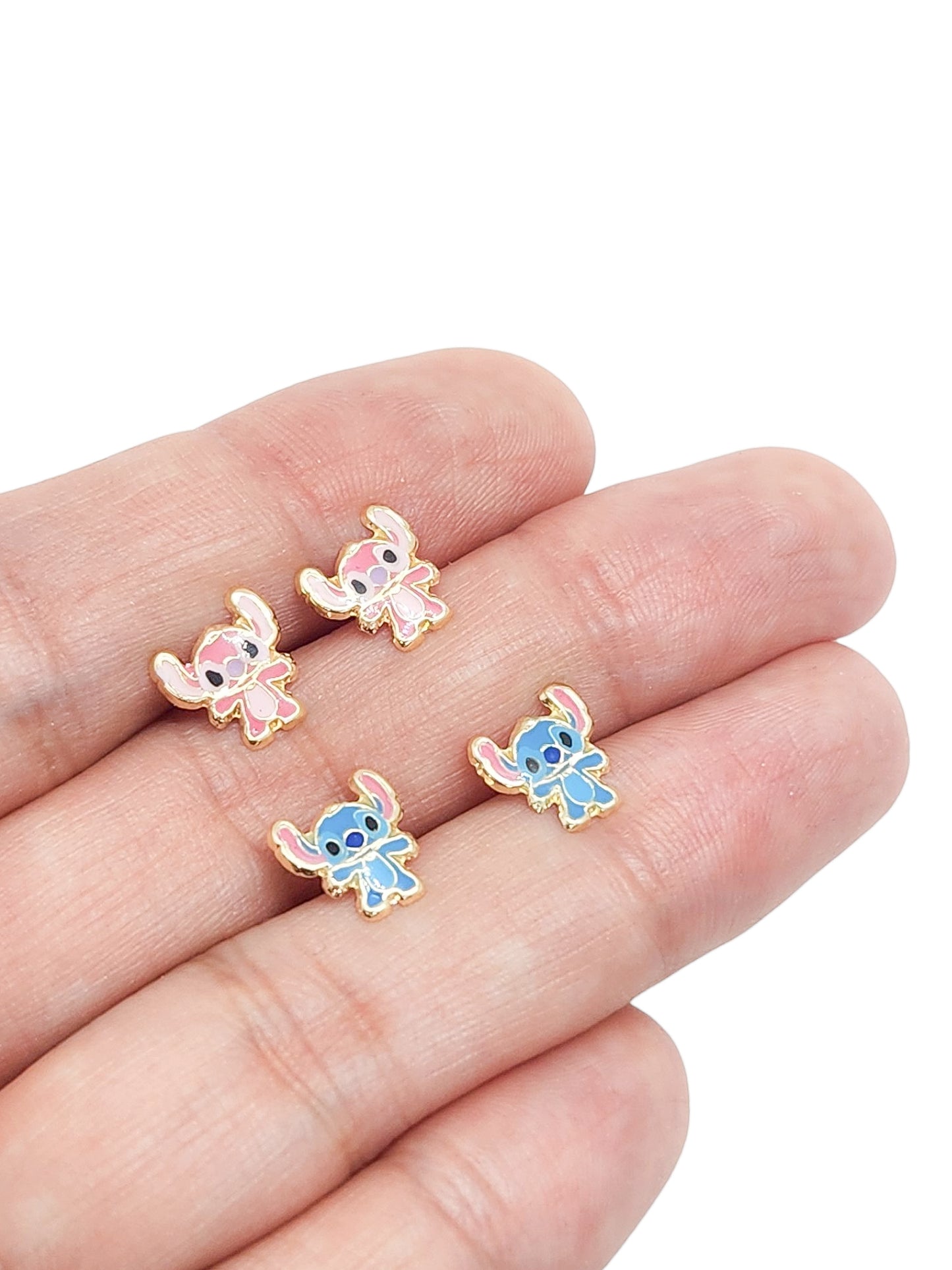 Par de Broquel Stich esmalte rosa oro 10k