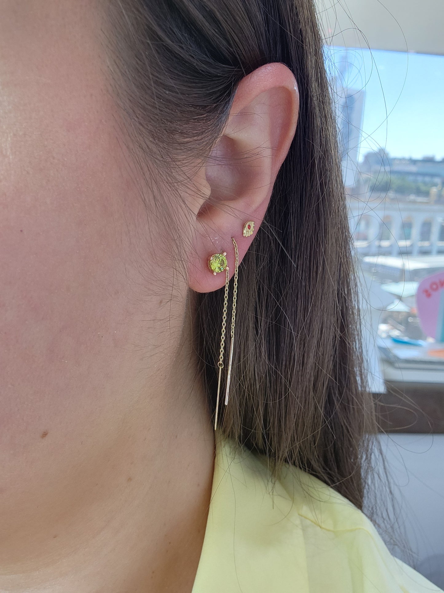 Aretes piedra natural peridoto plata rosa 925 5mm