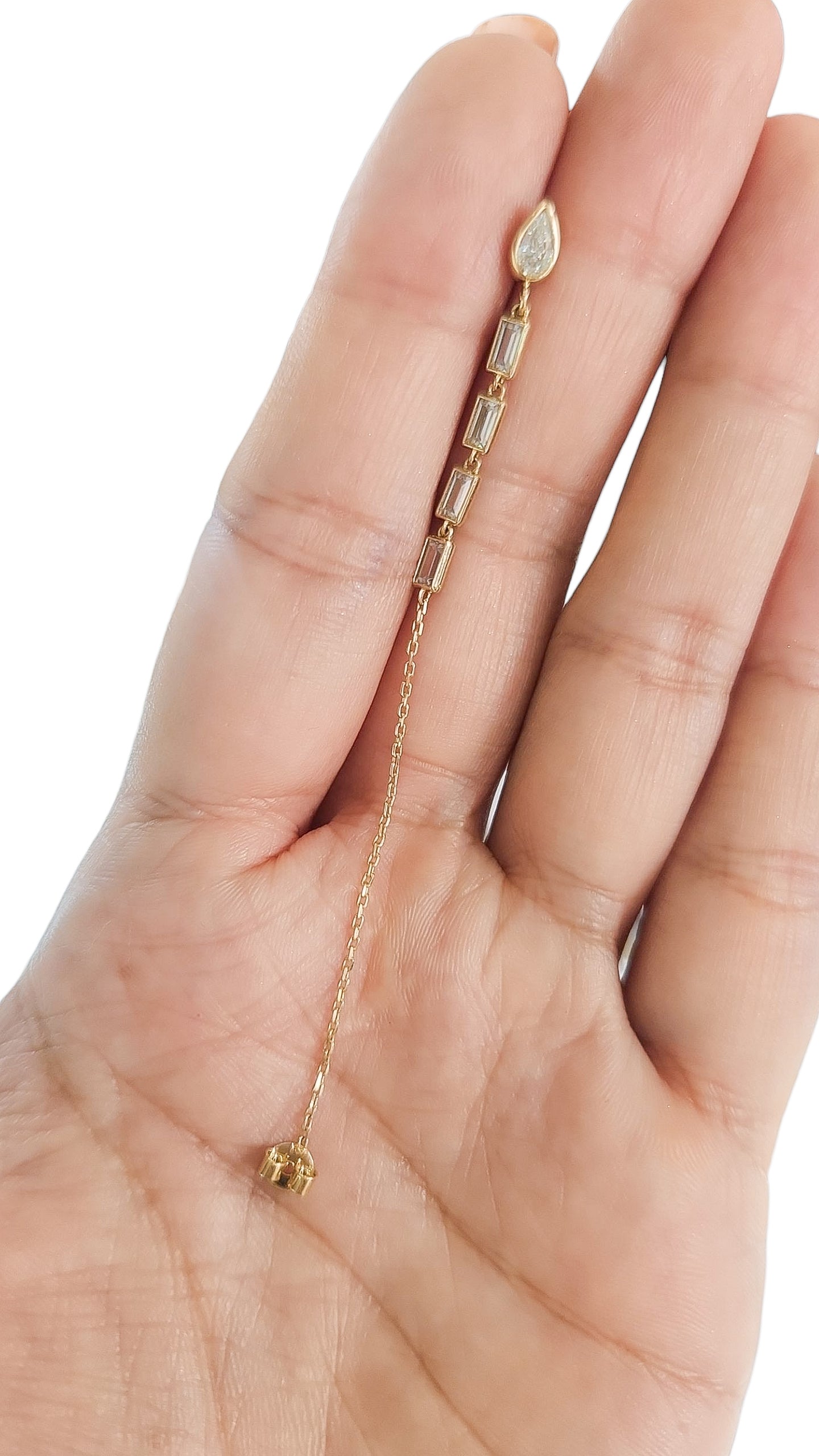 Par o Pieza de arete gota con cadena y piedras Oro de 10k DORADO