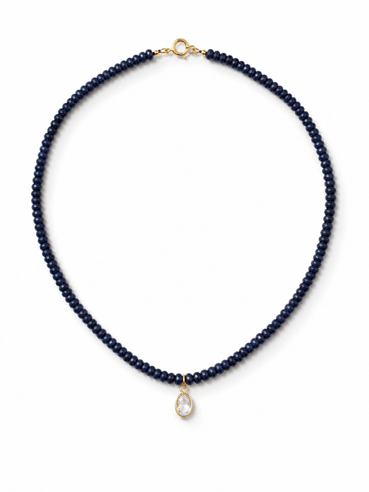 Collar de zafiro natural y oro 10k