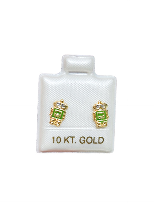 Par o Pieza de Broquel robot esmalte verde Oro de 10k DORADO