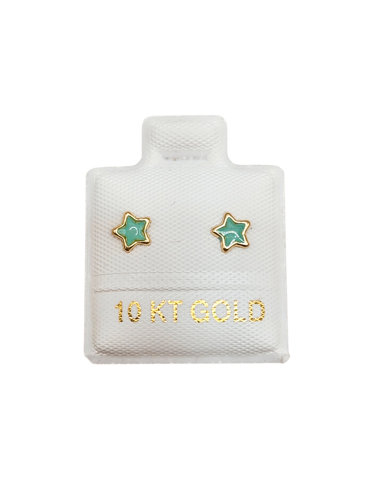 Par de Broquel estrellas esmalte verde oro de 10k DORADO