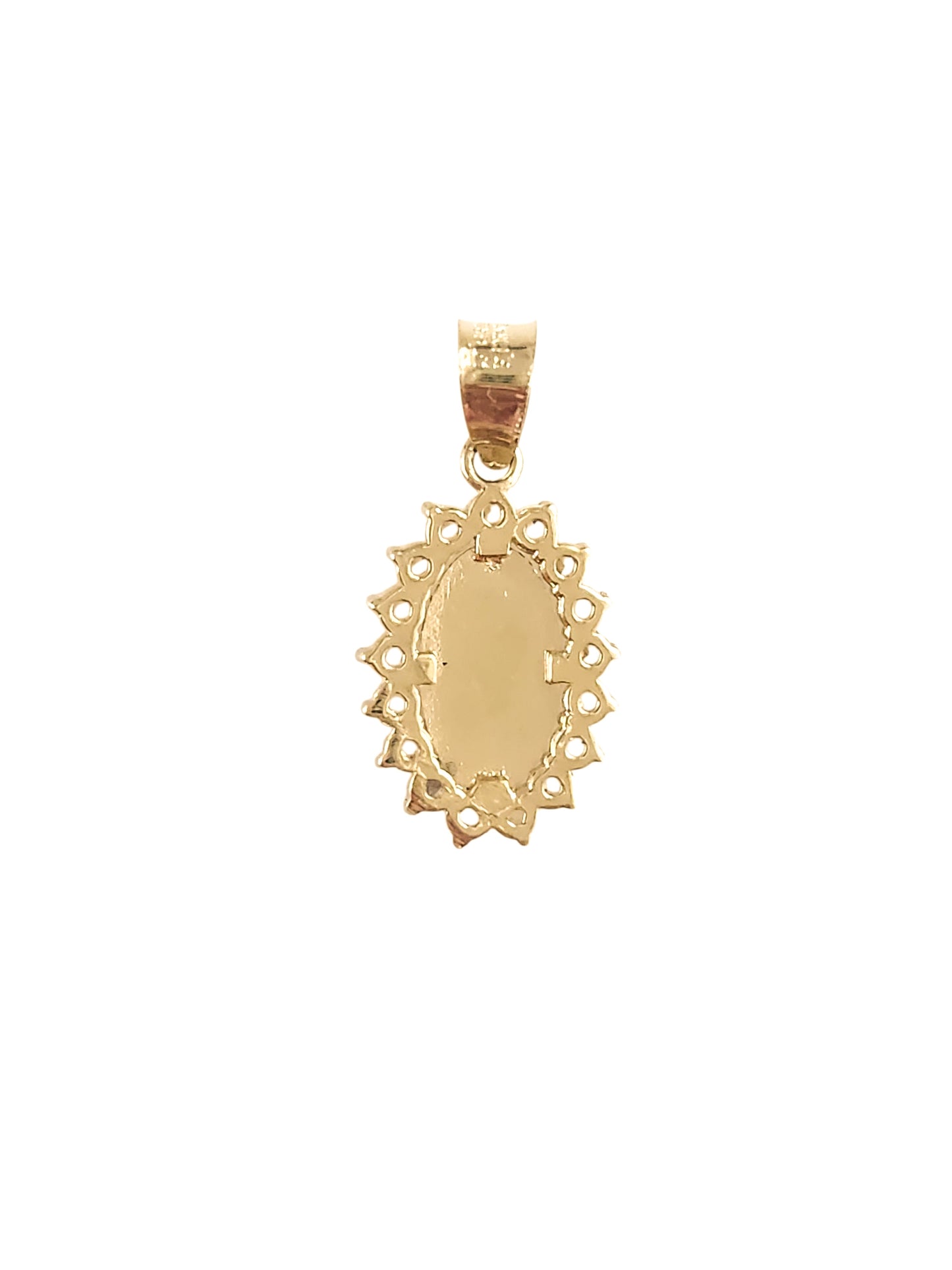 Dije medalla virgen con zirconias blancas oval oro 10k