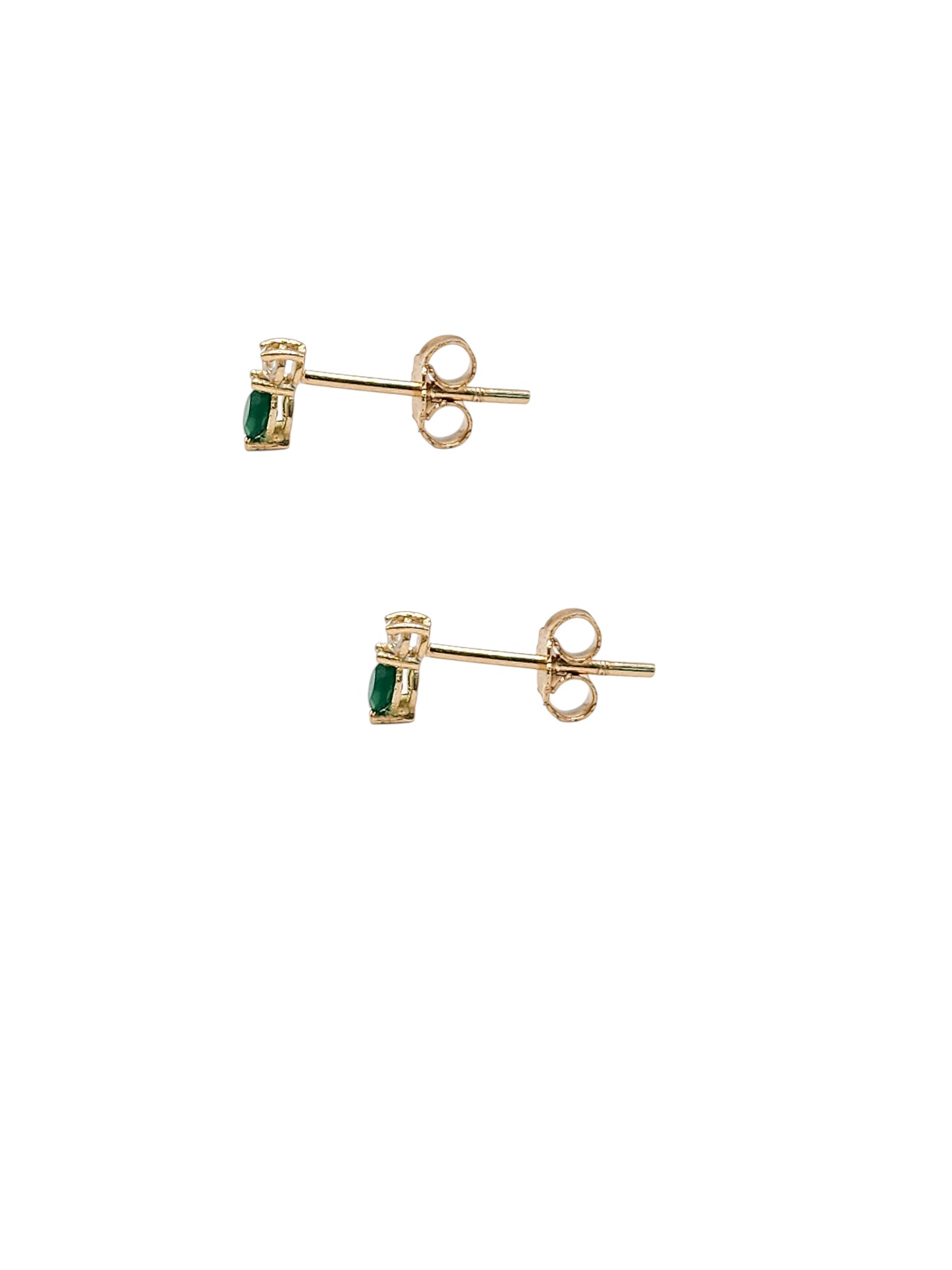 Aretes tu y yo esmeralda natural y diamante de laboratorio oro 10k