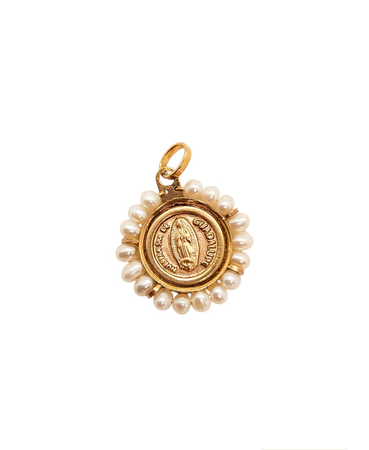Dije medalla perla natural oro 10k