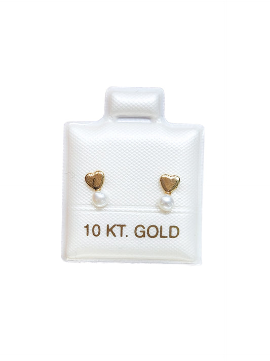 Par o Pieza corazón y perla oro 10k