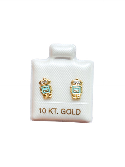 Par o Pieza de Broquel robot esmalte menta Oro de 10k DORADO
