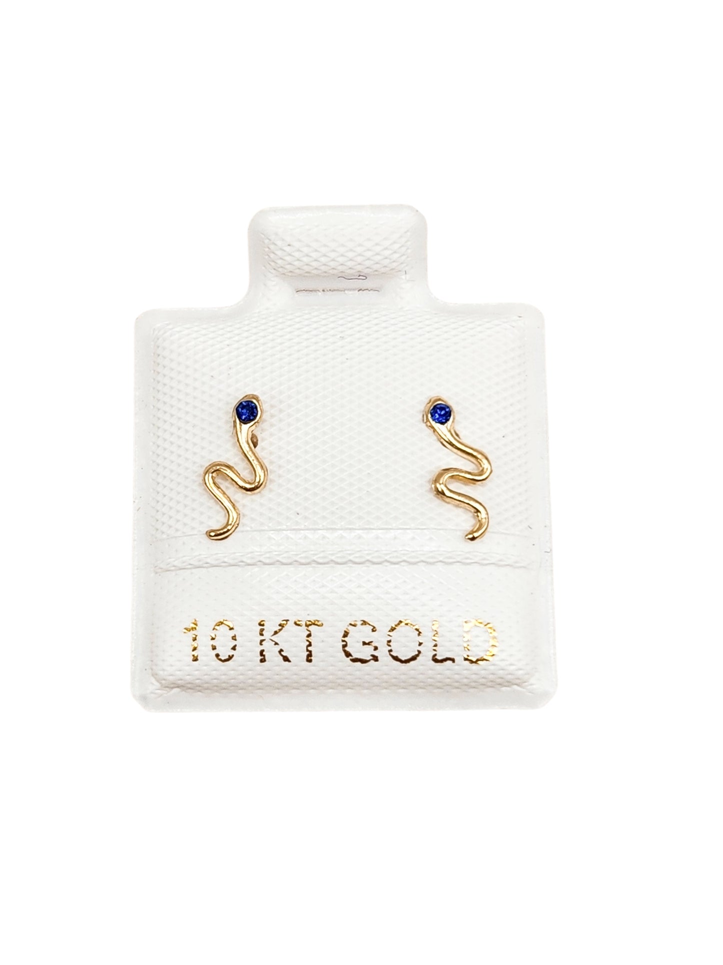 Par de Broquel serpiente con piedra azul oro de 10k DORADO