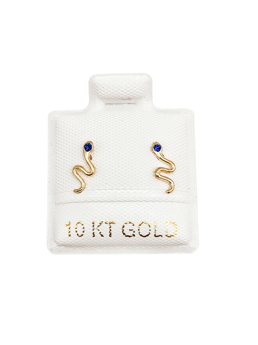 Par de Broquel serpiente con piedra azul oro de 10k DORADO