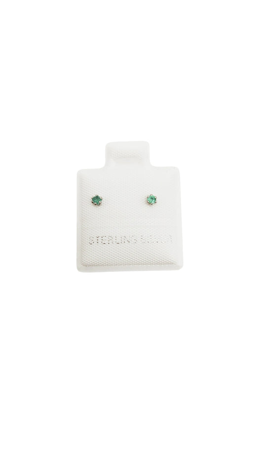Par de Aretes broquel piedra natural esmeralda plata 925