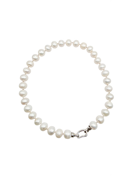 Gargantilla perla natural 15mm y broche de plata 925